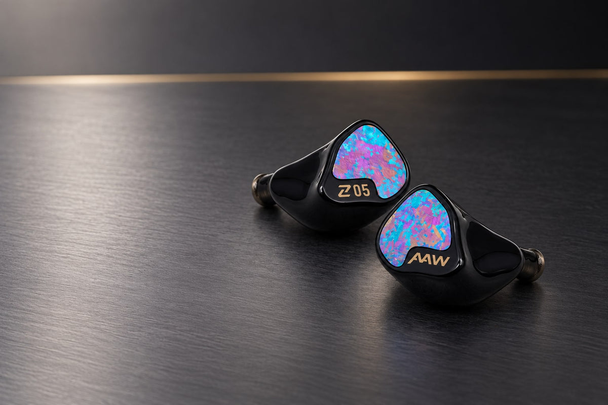 AAW Z05 universal in-ear monitors on brushed graphite