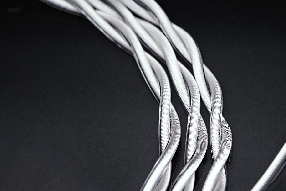 Close-up of the Ethos Ultra braid, with the silver-plated shield visible under the clear jacket